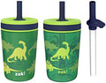 Zak Designs Dino Camo Kelso Tumbler 3pc Set, Leak-Proof Screw-On Lid with Straw, Bundle for Kids Includes Plastic and Stainless Steel Cups with Additional Sipper