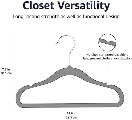 Amazon Basics Kids Velvet, Non-Slip Clothes Hangers for Infant and Toddler, 11.6 inches (for Baby Clothes), Gray (Pack of 4)