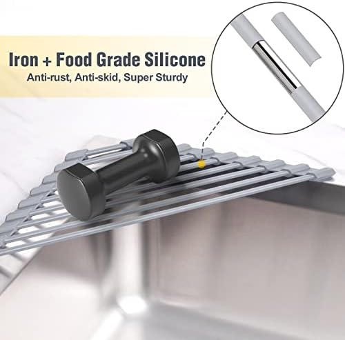 Tomorotec Triangle Roll Up Dish Drying Rack with Silicone Coating, Gray