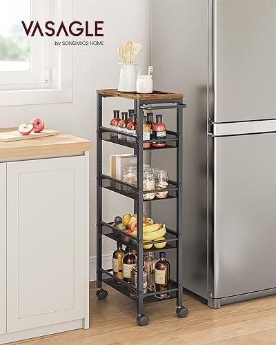 VASAGLE 5-Tier Slim Rolling Storage cart with Wheels, 8.7 Inches, Metal
