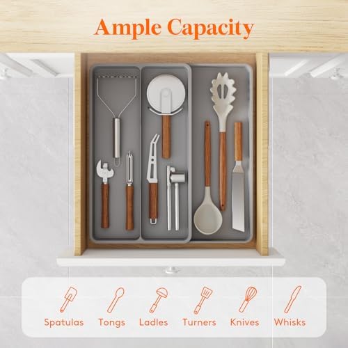 Lifewit Utensil Organizer for Kitchen Drawer, Expandable Cooking Tray