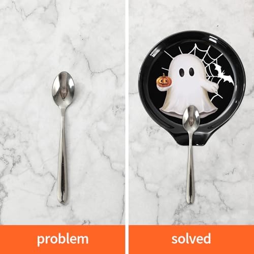 JarThenaAMCS 2Pcs 4.7inch Halloween Spoon Rest Black White Orange Ghost Pumpkin Small Coffee Spoon Holder for Halloween Bar Coffee Station Accessories