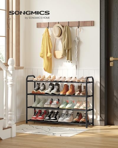 SONGMICS Expandable Shoe Rack, 4-Tier Shoe Organizer, Holds 8-16 Pairs