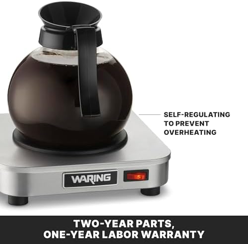 Waring Commercial WCW10 Café Deco Single Coffee Carafe Warmer, 120V, 5-15 Phase Plug, Single Burner Silver