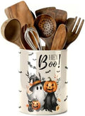 Halloween Cute Ghost Kitchen Utensil Holder, Pumpkin Talavera Large Ceramic Utensil Holder For Countertop Organizer, Summer 6.3'' Cooking Utensil Crocks Scarry Decor Utensil Storage Cup for Kitchen