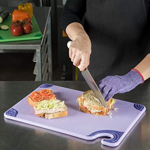 San Jamar Saf-T-Grip Plastic Cutting Board with Safety Hook, 12" x 18" x 0.5", Purple