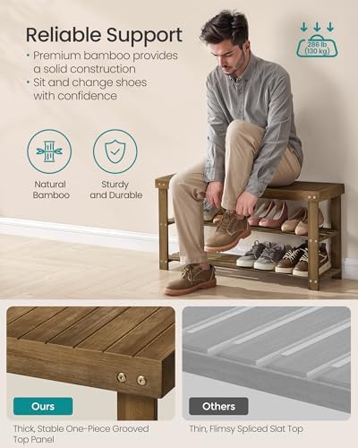 SONGMICS Shoe Rack Bench, 3-Tier Bamboo Entryway Bench, 35.2 Inches Width