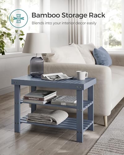 SONGMICS Shoe Rack Bench, 3-Tier Bamboo Entryway Bench, 27.6 Inches Width