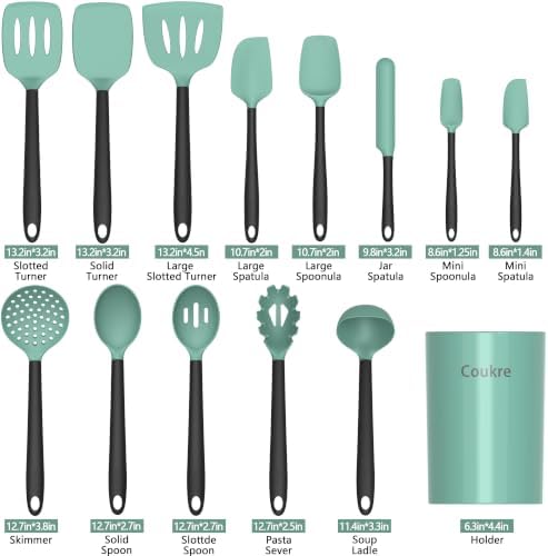 Coukre Silicone Kitchen Cooking Utensils Set, Heat Resistant, 14-Piece
