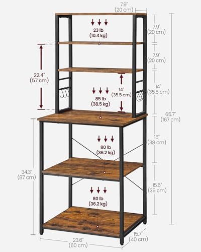 VASAGLE Coffee Bar, 23.6 Inches 6-Tier Baker's Rack with 6 Hooks