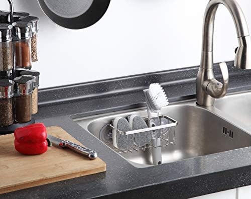 SunnyPoint NeverRust Deluxe Kitchen & Bathroom Sink Sponge Holder Organizer with Adhesive Mount - Additional Suction Cup Included – Sponge & Brush NOT Included – 7.4 x 3.3 x 2.75 Inch (Pack of 2)