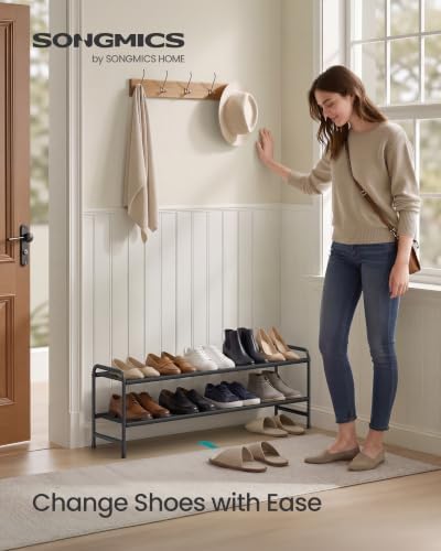 SONGMICS Long Shoe Rack, 2-Tier Shoe Organizer, Holds up to 15 Pairs
