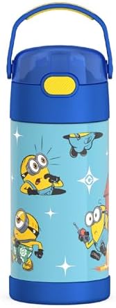 THERMOS FUNTAINER Water Bottle with Straw - 12 Ounce - Kids Stainless Steel Vacuum Insulated Water Bottle with Lid, Minions