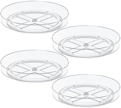 4 Pack 10 Inch Clear Lazy Susan Turntable Organizer for Cabinet, Non-Slip Acrylic Rotating Tray with Raised Edge, Spinning Spice Rack for Kitchen Pantry, Refrigerator, Vanity, Bathroom