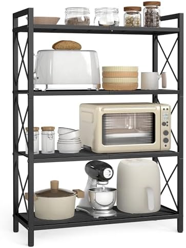 SONGMICS 4-Tier Steel Storage Rack, Shelving Unit with X Side Frames