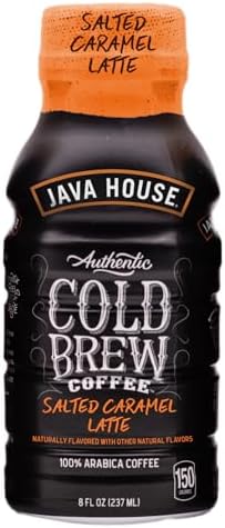 Java House Cold Brew Coffee Ready to Drink Bottles - Salted Caramel Latte - Pack of 12 8oz Bottles - 100% Arabica Coffee