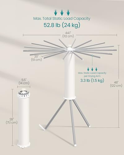 SONGMICS Drying Rack, Foldable Rotary Tripod, 16 Pull-Out Aluminum Arms