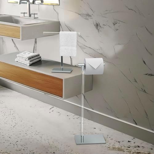Gatco 1344C Modern Freestanding Countertop Towel Holder, Chrome Acrylic T-Shape Hand Towel Rack for Bathroom & Kitchen, Decorative Towel Organizer for Vanity, Sink & Guest Bathroom