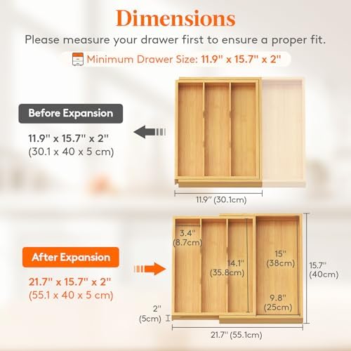 Lifewit Bamboo Utensil Organizer for Kitchen Drawer, Cooking Utensil Tray