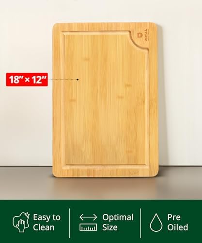 ROYAL CRAFT WOOD Wooden Cutting Boards for Kitchen Meal Prep & Serving - Bamboo Wood Serving Board Set with Deep Juice Groove Side Handles - Charcuterie & Chopping Butcher Block for Meat