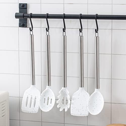 COOK WITH COLOR Silicone Cooking Utensils, Kitchen Utensil Set, Easy to Clean Silicone Kitchen Utensils, Cooking Utensils for Nonstick Cookware, Kitchen Gadgets Set, 5 Pieces, Speckled White
