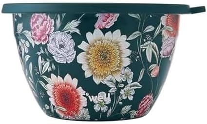 S'well Stainless Steel Salad Bowl Kit 64oz, Midnight Botanical, Comes with 2oz Mini Canister and Removable Tray for Organization, Leakproof, Easy to Clean, Dishwasher Safe