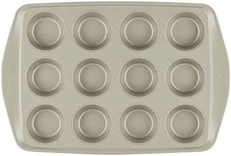 Rachael Ray Nonstick Bakeware Set without Grips includes Nonstick Baking Pan with Lid and Muffin Pan / Cupcake Pan - 3 Piece, Silver