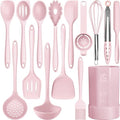 AOTHOD Silicone Cooking Utensils Set - 446°F Heat Resistant Kitchen Utensils, Spatula,Turner Tongs,Spoon,Whisk,Kitchen Utensil Gadgets Tools Set for Nonstick Cookware,Dishwasher Safe BPA Free(Pink)