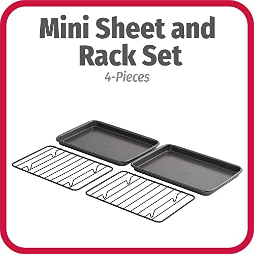 GoodCook Set of 2 Nonstick Steel 9" x 6" Toaster Oven Mini Baking Sheets with Racks, Gray