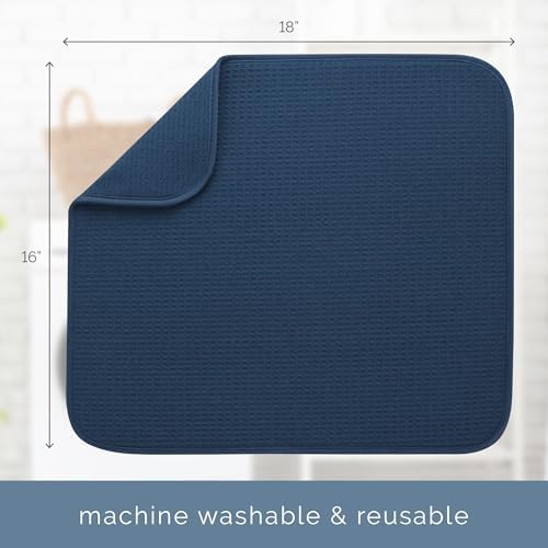 S&T INC. Dish Drying Mat, 16" x 18", Large, Navy