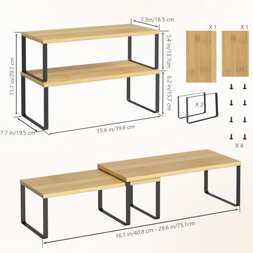 NEX Bamboo Cabinet Organizer Shelf, Kitchen Counter Shelves Set of 2