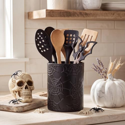 Yungyan Ceramic Spiderweb Utensil Holder for Kitchen, Gothic Accessories