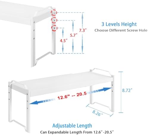 Set of 2 Expandable Kitchen Cabinet Shelves Organizers, Stackable Adjustable Small Storage Shelf Rack Stand For Pantry Cabinet Cupboard Kitchen Counter Organization, 22 lbs Capacity, Length:20.5"