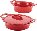 Rachael Ray Solid Glaze Ceramics Casserole Bakers/Baking Dish with Shared Lid Set, 3 Piece, Red