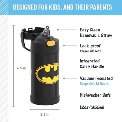 THERMOS FUNTAINER Water Bottle with Straw, 12oz, Batman
