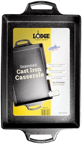 Lodge Pre-Seasoned Cast Iron Casserole Pan, 9 x 13 Inches