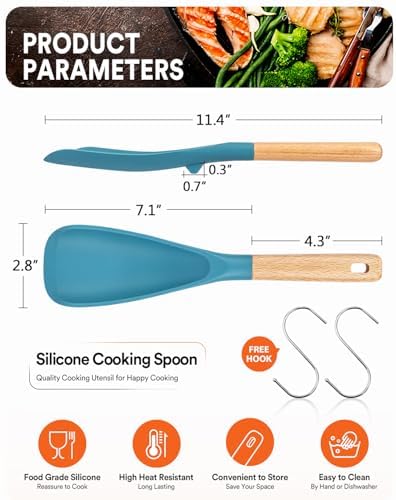 Badiano Silicone Cooking Spoon for Nonstick Cookwares, Multi-function,11.4"