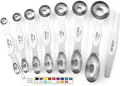 Spring Chef Stainless Steel 8 Magnetic Measuring Spoons for Kitchen, White