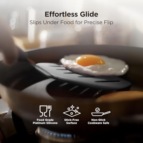 Kitchen Mama WaltzGrip Platinum Silicone Pancake Spatula Turner, Metal Gray