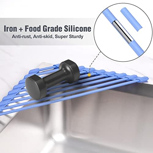 Tomorotec Triangle Roll Up Dish Drying Rack with Silicone Coating, Blue