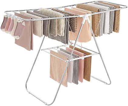 SONGMICS Clothes Drying Rack, Foldable Space-Saving Steel Laundry Rack