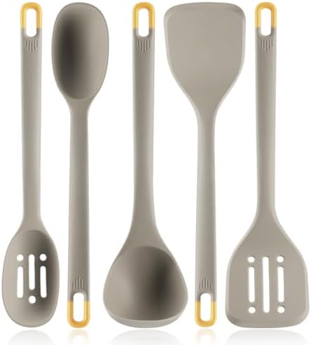 Silicone Kitchen Cooking Utensils Set: MOACC Heat Resistant 13inch Long Kitchen Gadgets, BPA Free Non Stick Rubber Cook Accessories For Food Prep, Frying, Serving, Basting (Light Grey)