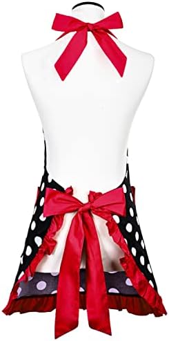 Violet Mist Vintage Aprons for Women with Pockets Girls Cute Polka Dot Retro Stylish Aprons Sexy Red 50s Apron Pretty Ruffle Adjustable Neck Strap Flirty Apron Valentine's Day Mothers Gifts, Red
