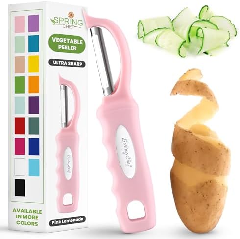 Spring Chef Swivel Vegetable Peeler with Soft Grip Handle, Pink Lemonade