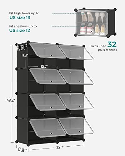 SONGMICS Shoe Rack, 8-Tier with Doors, 32-Pair Storage Cabinet