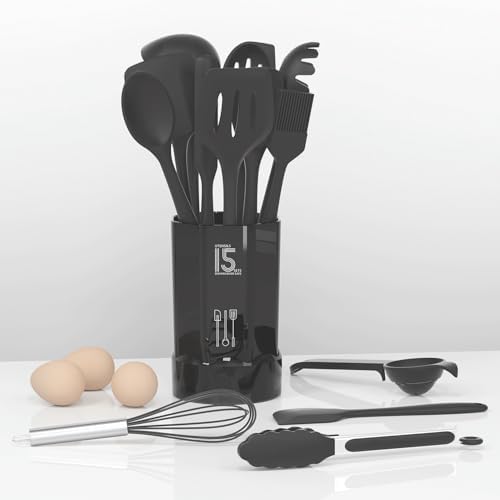 AOTHOD Silicone Cooking Utensils Set - 446°F Heat Resistant Kitchen Utensils,Spatula Sets,Turner Tongs,Spoon,Kitchen Utensil Gadgets Tools Set for Nonstick Cookware,Dishwasher Safe BPA Free (Gray)