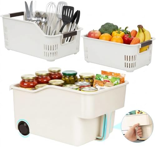 3 Pack PP Organizer with Wheeled Storage box for Kitchen Cabinet Bin