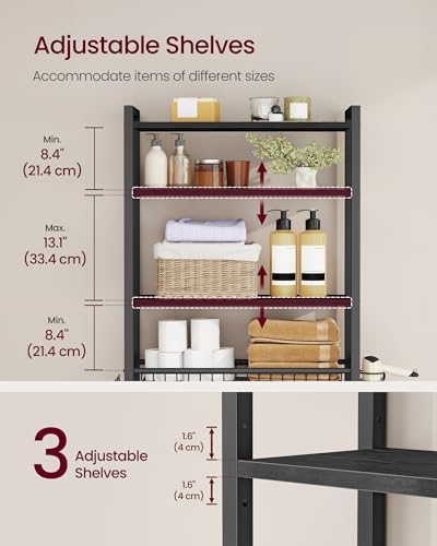 VASAGLE 4-Tier Over the Toilet Storage, Adjustable Shelves, Basket, 68.1''H