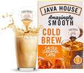 JAVA HOUSE Salted Caramel Latte Cold Brew Coffee Capsules, 1.35 Fluid Ounces (12 Count) Peel and Pour, TSA Approved, Travel Friendly Cold Brew, Hot or Iced