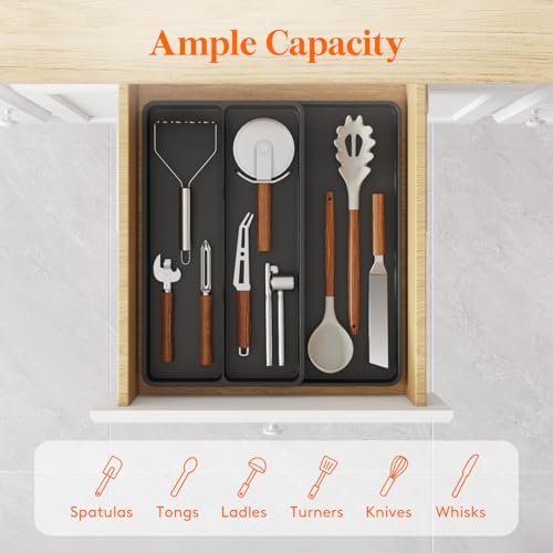 Lifewit Utensil Organizer for Kitchen Drawer, Expandable Cooking Tray